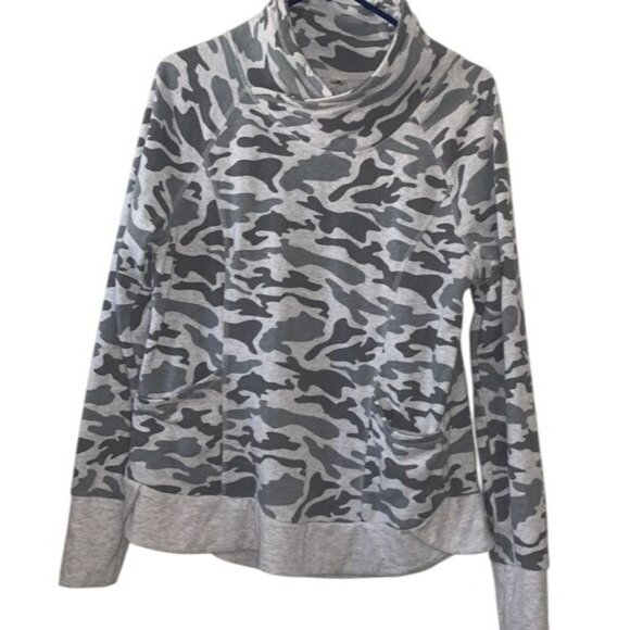 90 Degree By Reflex Womens Camouflage Print Cowl Neck Pullover Sweatshirt L - Picture 1 of 9